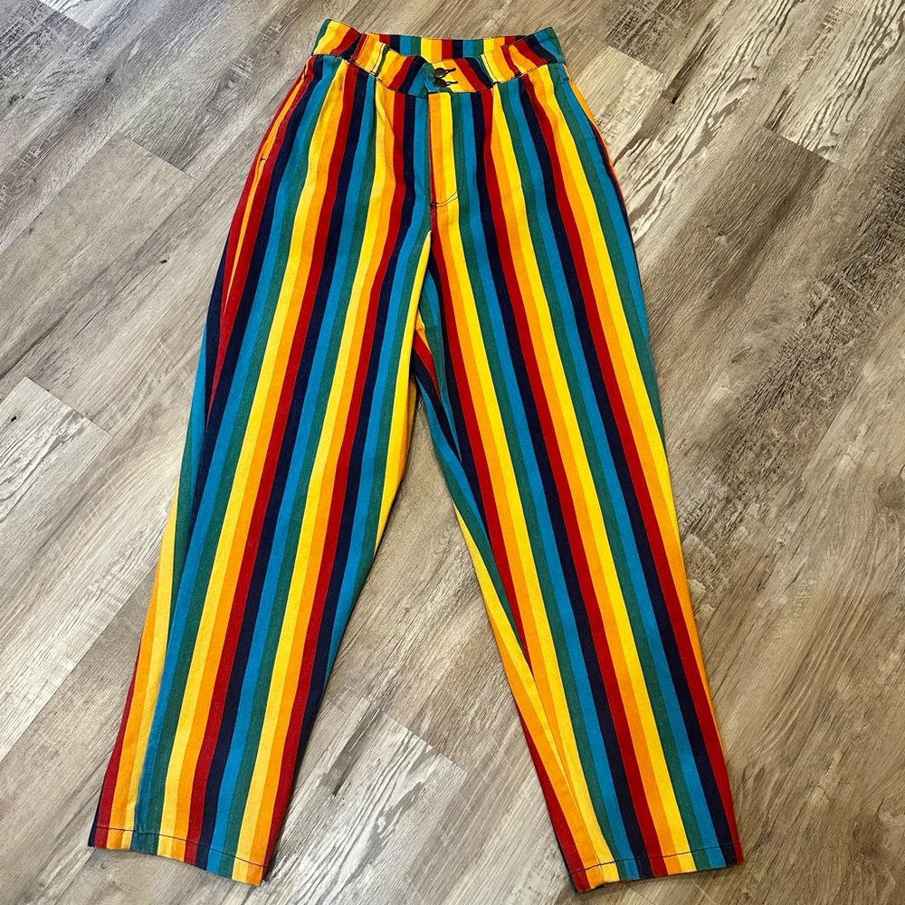 Lucy & Yak Womens Rainbow Striped Mom Jeans Trousers HighRise Organic Pants